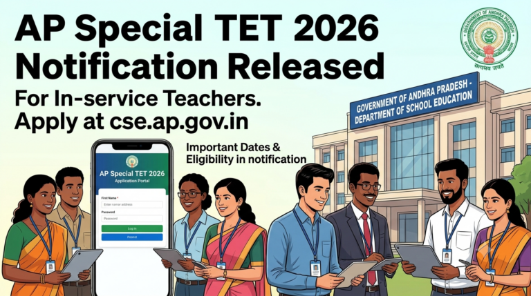 AP Special TET 2026 Notification Released for In-service Teachers; Apply at cse.ap.gov.in