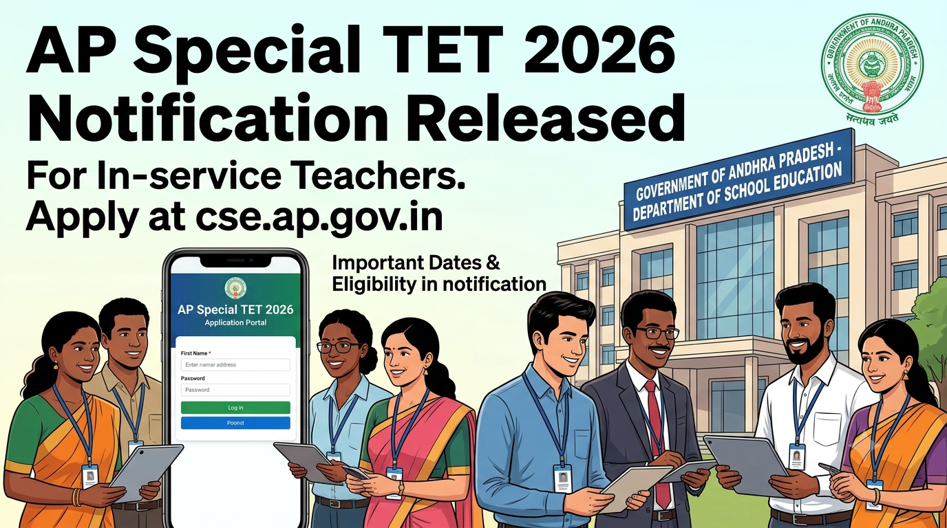 AP Special TET 2026 Notification Released for In-service Teachers; Apply at cse.ap.gov.in