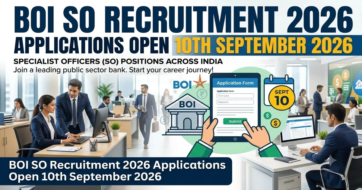 BOI SO Recruitment 2026 Applications Open 10th September