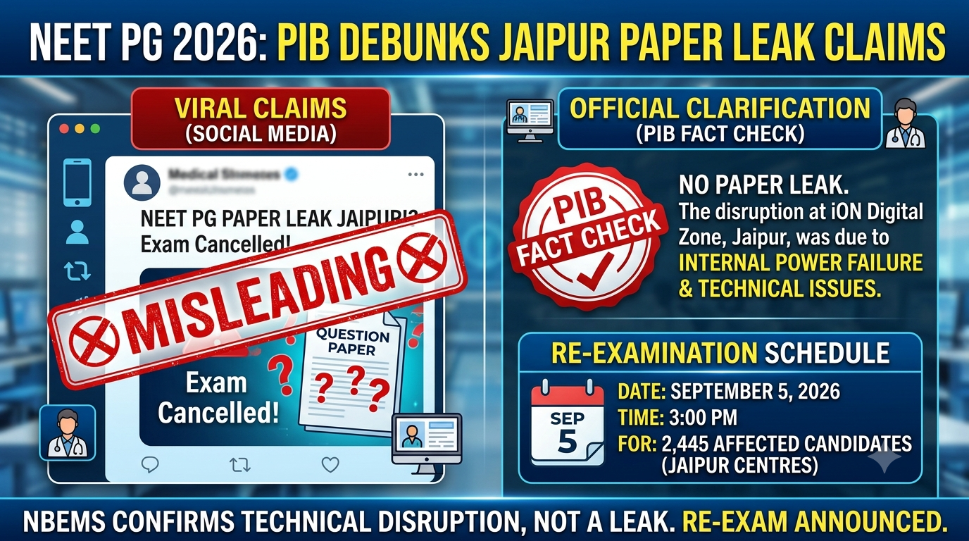 NEET PG 2026: PIB Debunks Jaipur Paper Leak Claims Amid Exam Disruption; Re-exam on Sep 5
