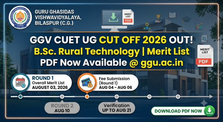 GGV CUET UG Cut Off 2026 OUT for B.Sc. Rural Technology at ggu.ac.in; Download Merit List PDF Now!
