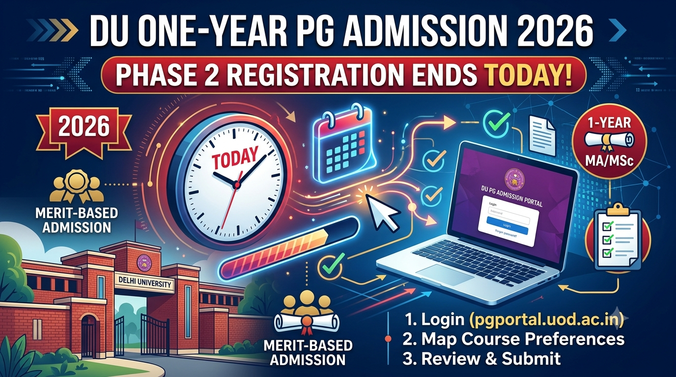Delhi University One-Year PG Admission 2026 Phase 2 Registration Ends Today
