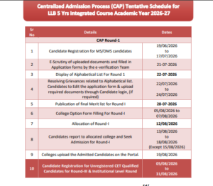 MAH 5-Year LLB 2026 Counselling Schedule
