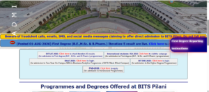 Official Notification at BITS Pilani Website