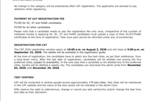 CAT 2026 Application Fee as notified in the official information bulletin
