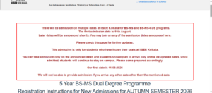 Official Notice at apply.iiserkol.ac.in