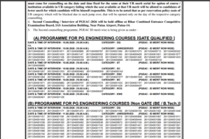 Snapshot of the official BCECE Board PGEAC Counselling Round 2 Notification