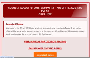 IISER Round 3 Notification On Official Website