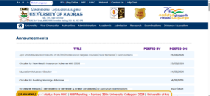 Announcement Page of UNOM 