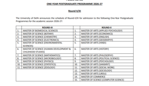 Courses Included in DU One Year PG Round 2&3
