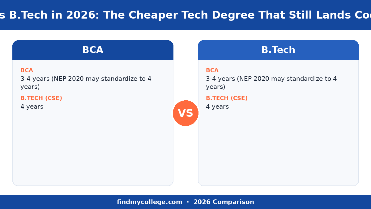 BCA vs B.Tech in 2026: The Cheaper Tech Degree That Still Lands Coding Jobs — course at a glance infographic