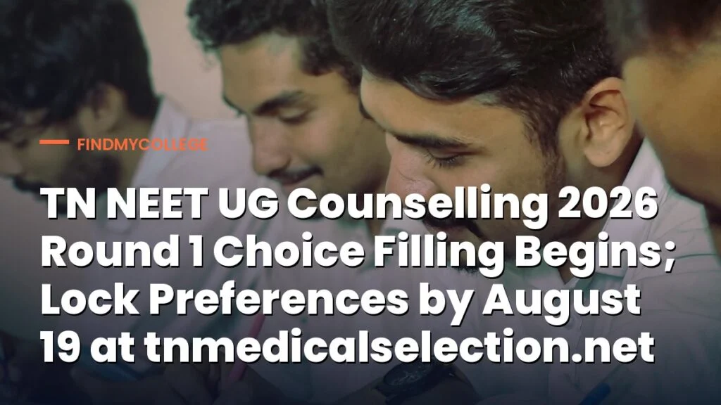 TN NEET UG Counselling 2026 Round 1 Choice Filling Begins; Lock Preferences by August 19 at tnmedicalselection.net