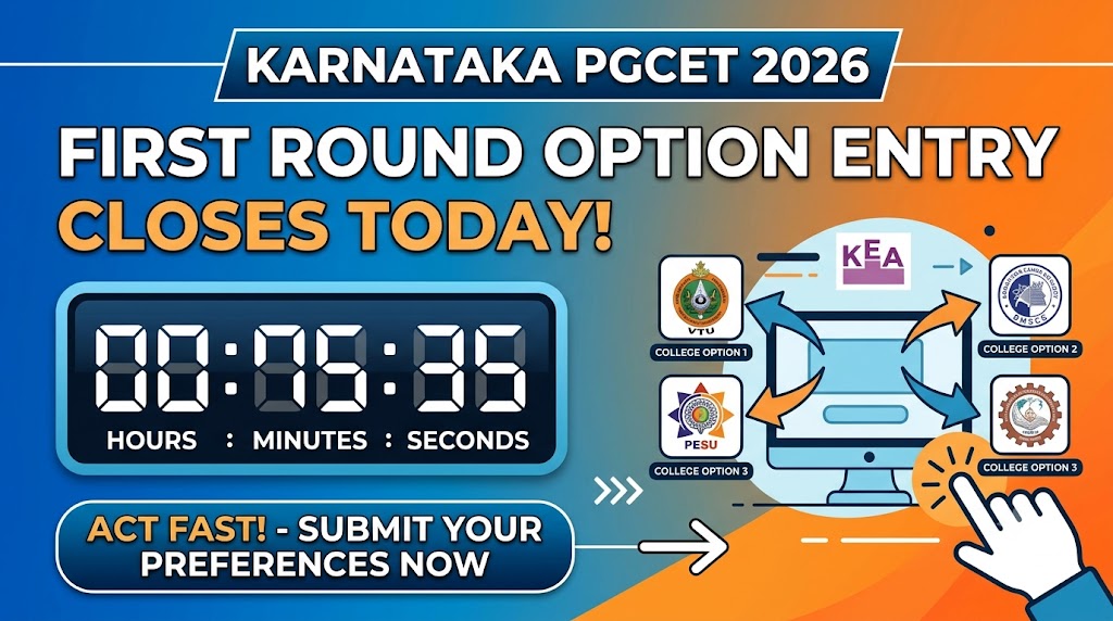 Karnataka PGCET 2026 First Round Option Entry Closes Today