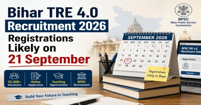 Bihar TRE 4.0 Recruitment 2026 Registrations on 21 September
