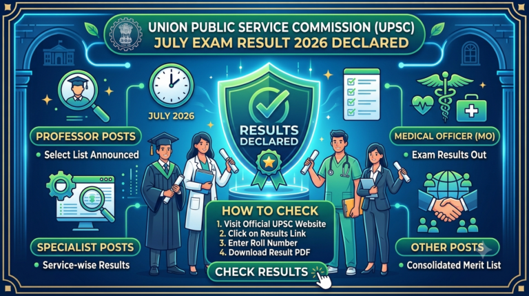 UPSC July Exam Result 2026 Declared for Professor, Specialist, MO & Other Posts