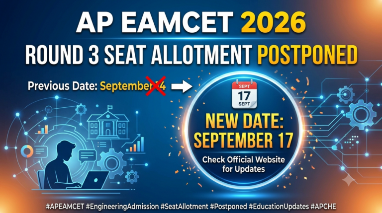 AP EAMCET 2026 Round 3 Seat Allotment Postponed to September 17