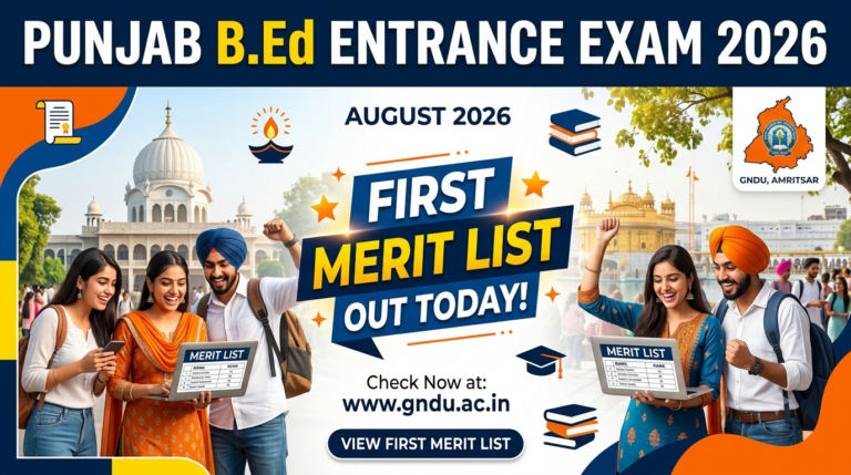 Punjab B.Ed Entrance Exam 2026: First Merit List Out Today at pbbed2026.learnpunjabi.org