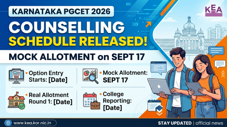 Karnataka PGCET 2026 Counselling Schedule Released; Mock Allotment on Sept 17