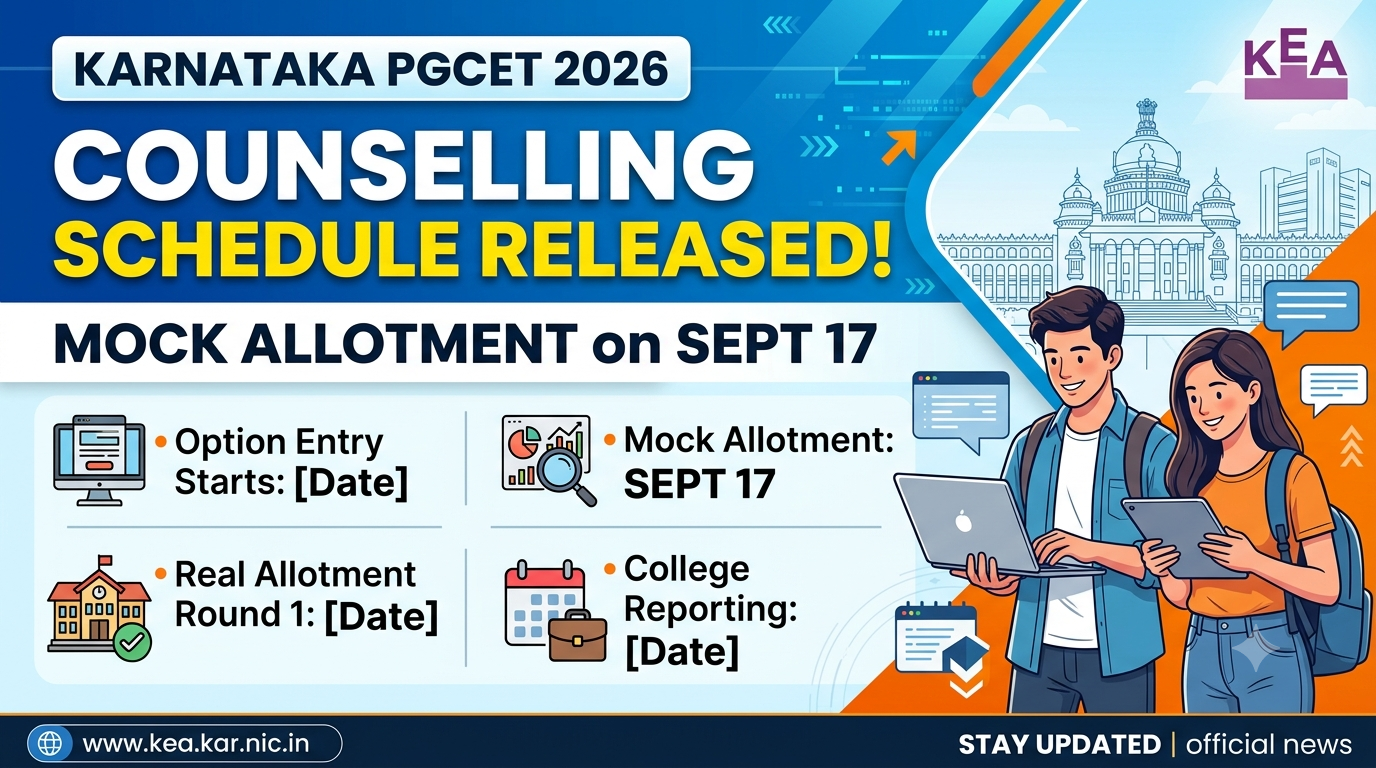 Karnataka PGCET 2026 Counselling Schedule Released; Mock Allotment on Sept 17