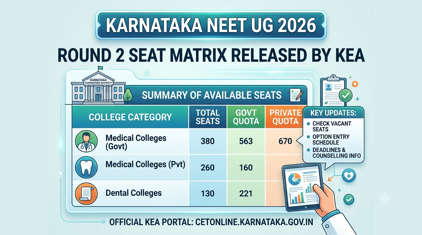 Karnataka NEET 2026: KEA Releases Round 2 Seat Matrix