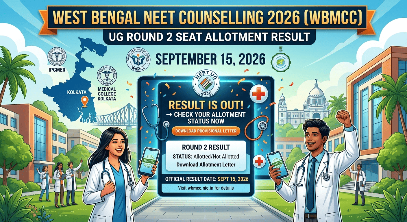 West Bengal NEET Counselling 2026 Round 2 Seat Allotment Result on September 15