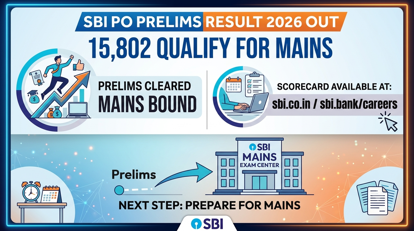 SBI PO Prelims Result 2026 Out: 15,802 Qualify for Mains; Scorecard at sbi.bank.in