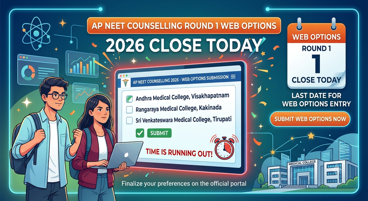 AP NEET Counselling 2026 Round 1 Web Options Close Today at drntr.uhsap.in