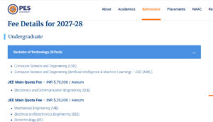 PES University Bangalore Fee Structure