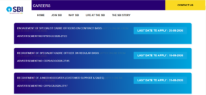 Latest Notification at SBI Careers Portal