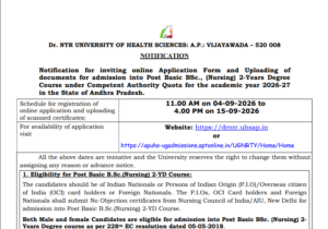 NTRUHS Post Basic Nursing Official Notification