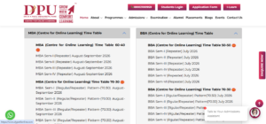 DY Patil Online MBA Exam Timetable Portal