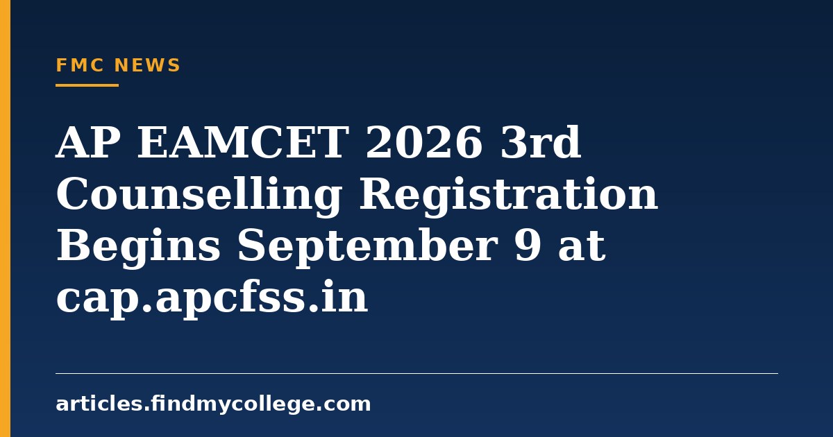 AP EAMCET 2026 3rd Counselling Registration Begins September 9 at cap.apcfss.in