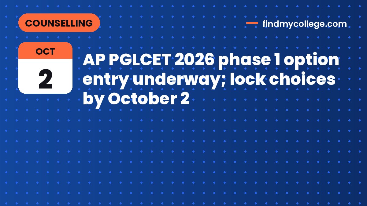 AP PGLCET 2026 phase 1 option entry underway; lock choices by October 2