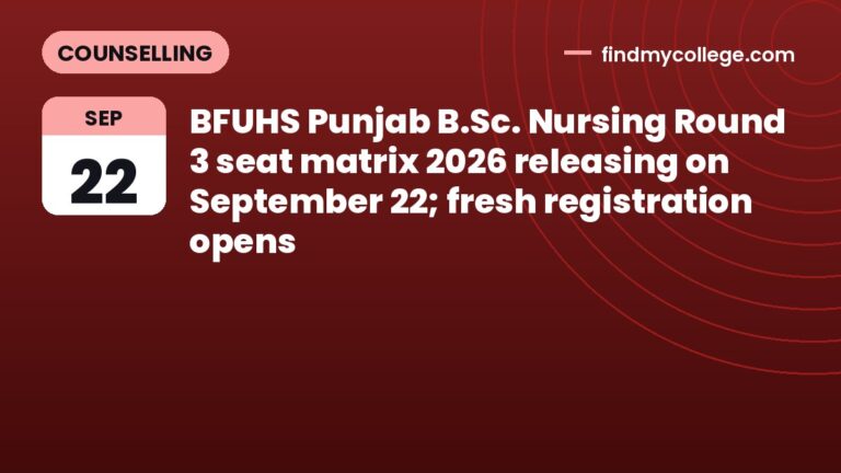 BFUHS Punjab B.Sc. Nursing Round 3 seat matrix 2026 releasing on September 22; fresh registration opens