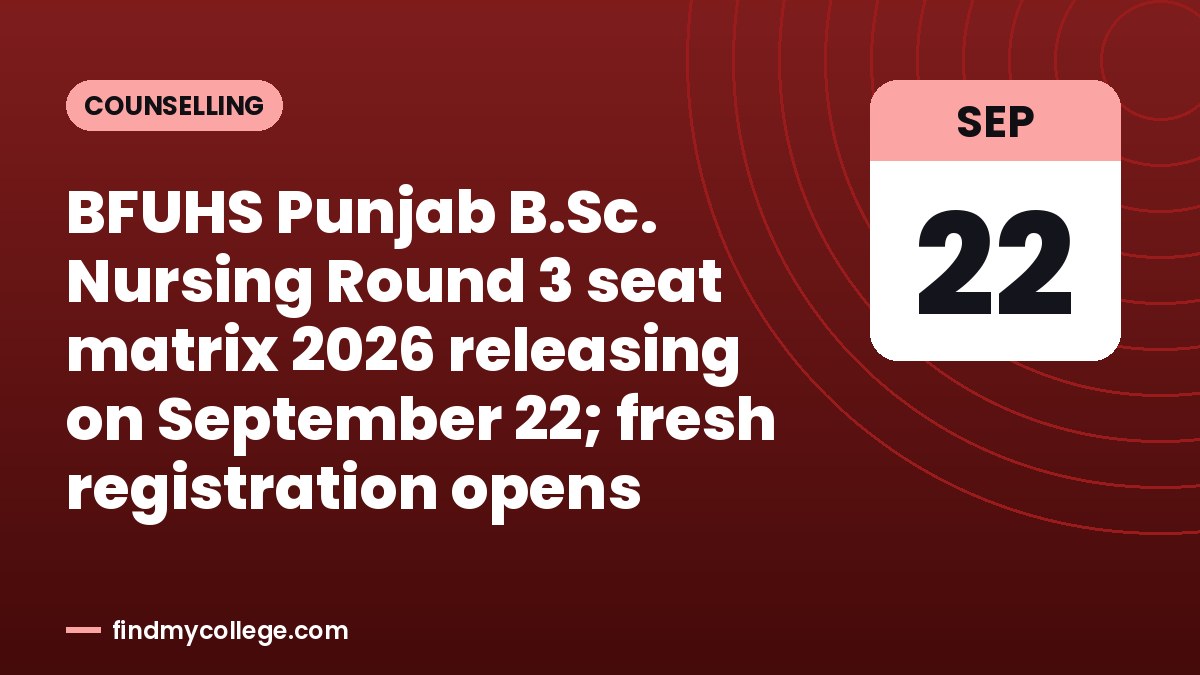 BFUHS Punjab B.Sc. Nursing Round 3 seat matrix 2026 releasing on September 22; fresh registration opens
