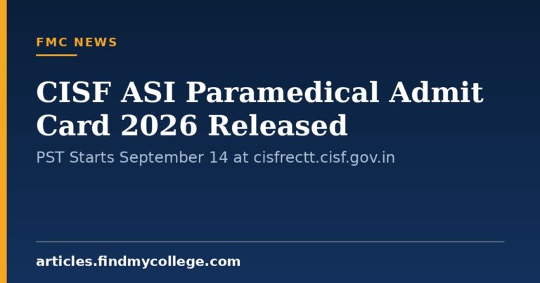 CISF ASI Paramedical Admit Card 2026 Released: PST Starts September 14 at cisfrectt.cisf.gov.in