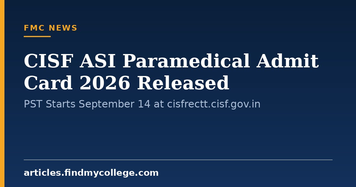 CISF ASI Paramedical Admit Card 2026 Released: PST Starts September 14 at cisfrectt.cisf.gov.in