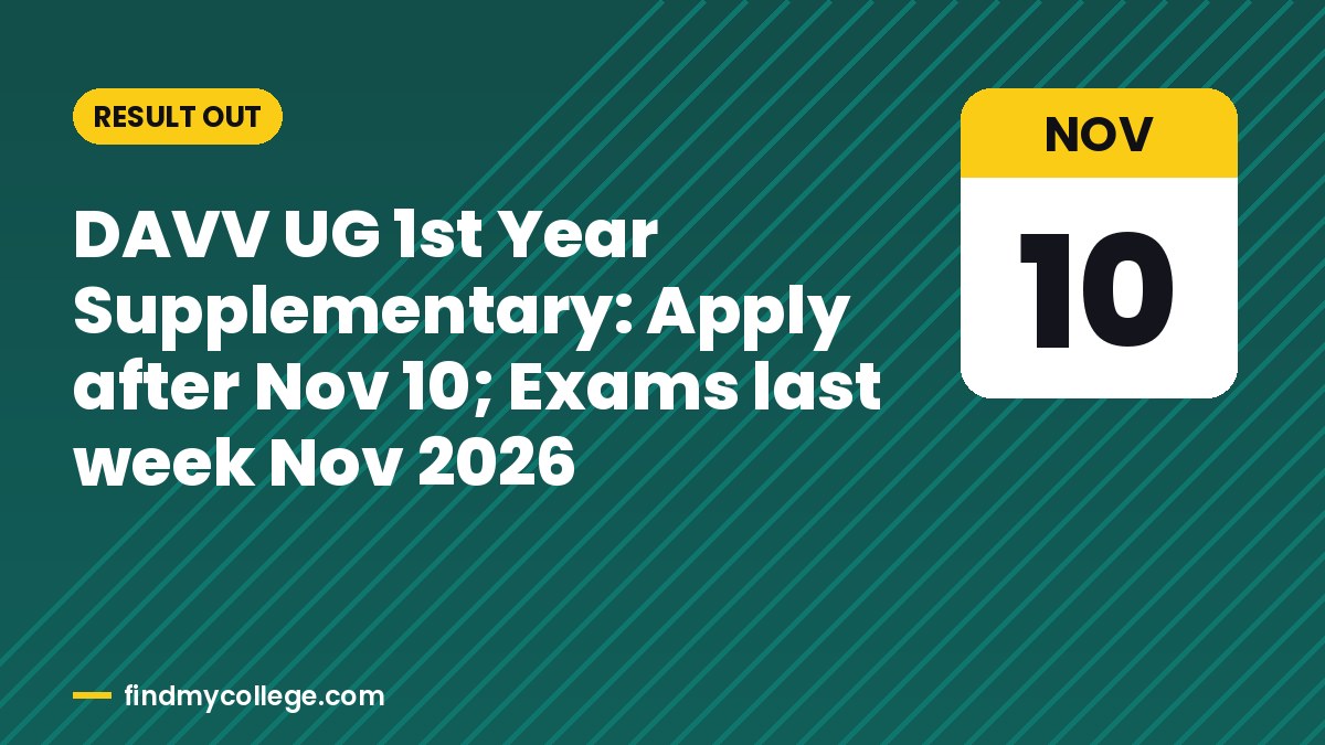 DAVV UG 1st Year Supplementary: Apply after Nov 10; Exams last week Nov 2026