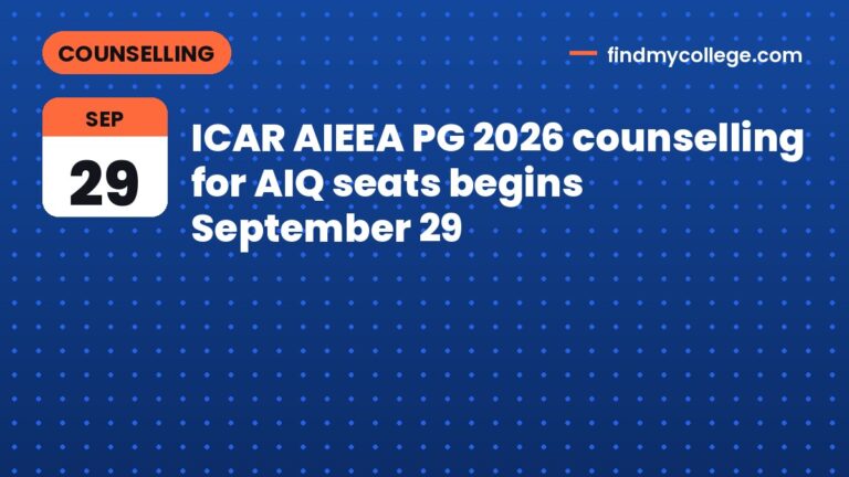 ICAR AIEEA PG 2026 counselling for AIQ seats begins September 29