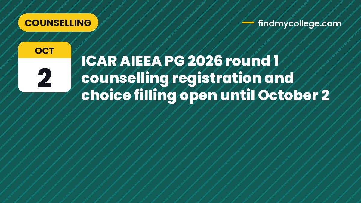 ICAR AIEEA PG 2026 round 1 counselling registration and choice filling open until October 2