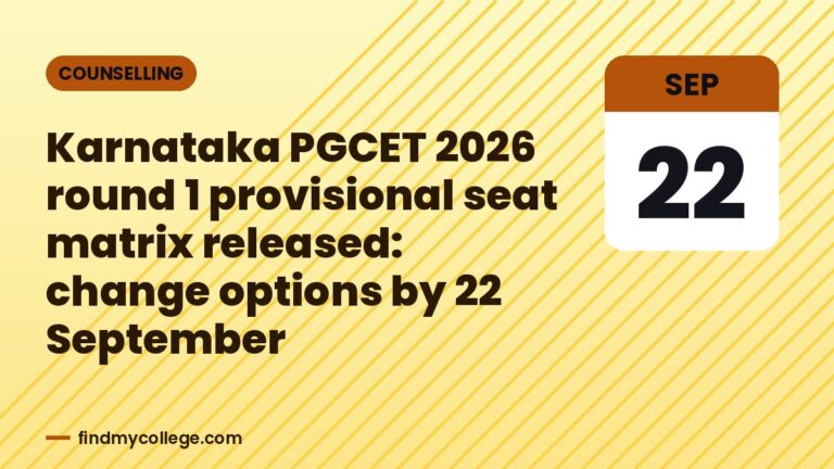 Karnataka PGCET 2026 round 1 provisional seat matrix released: change options by 22 September