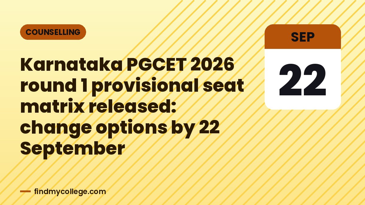 Karnataka PGCET 2026 round 1 provisional seat matrix released: change options by 22 September