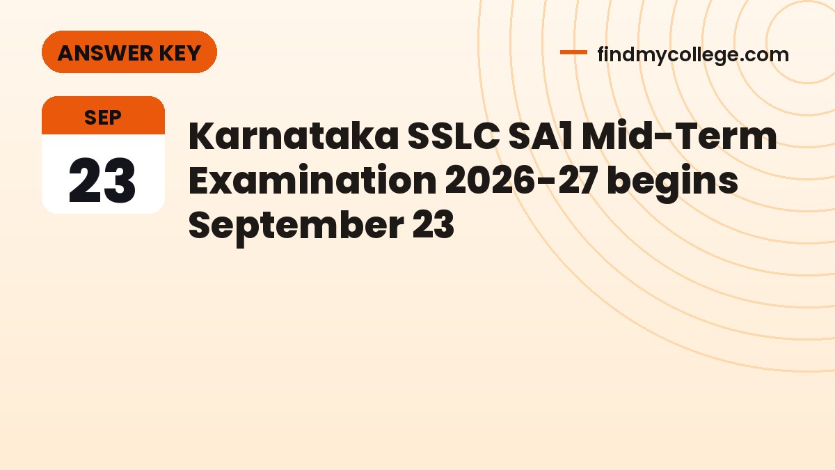 Karnataka SSLC SA1 Mid-Term Examination 2026-27 begins September 23
