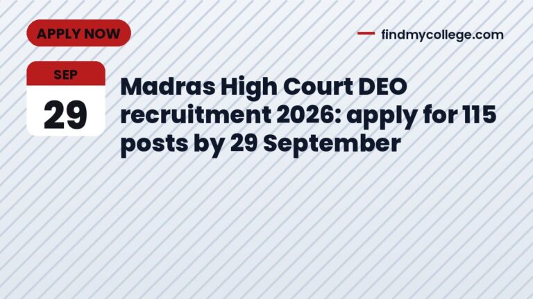 Madras High Court DEO recruitment 2026: apply for 115 posts by 29 September