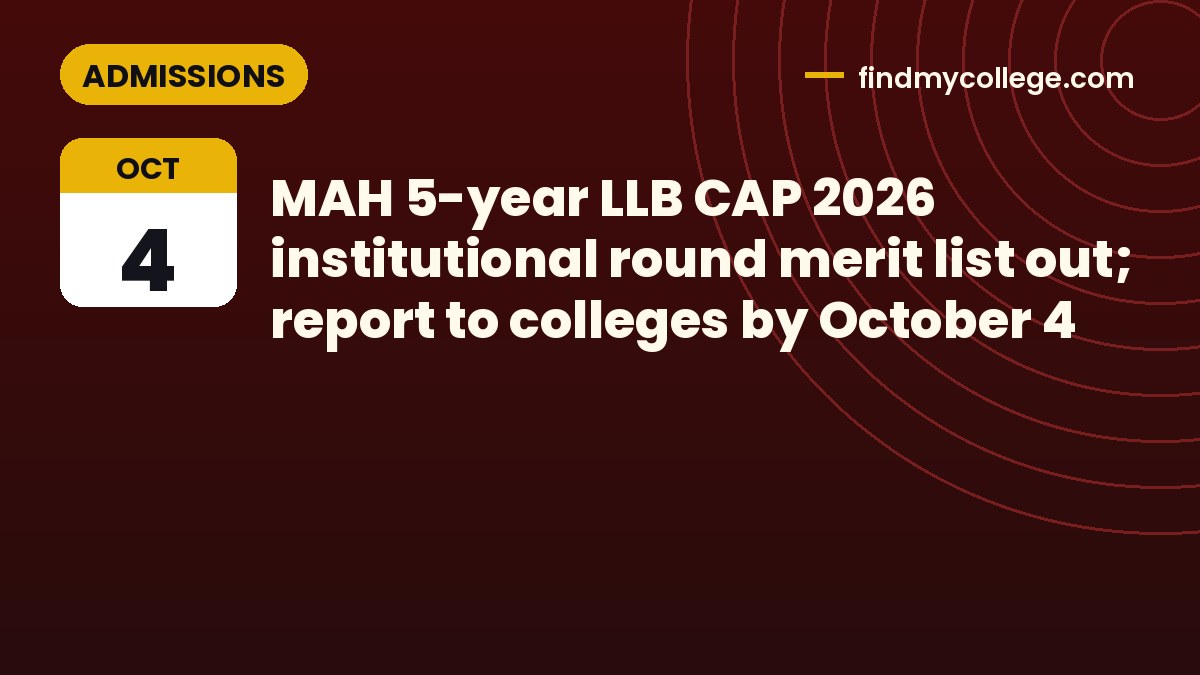 MAH 5-year LLB CAP 2026 institutional round merit list out; report to colleges by October 4