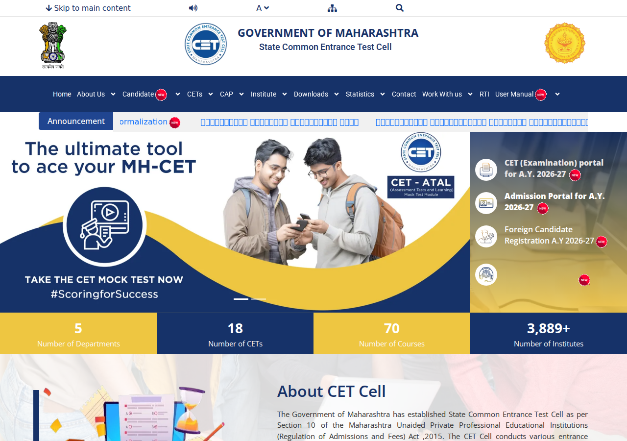 mahacet.org homepage