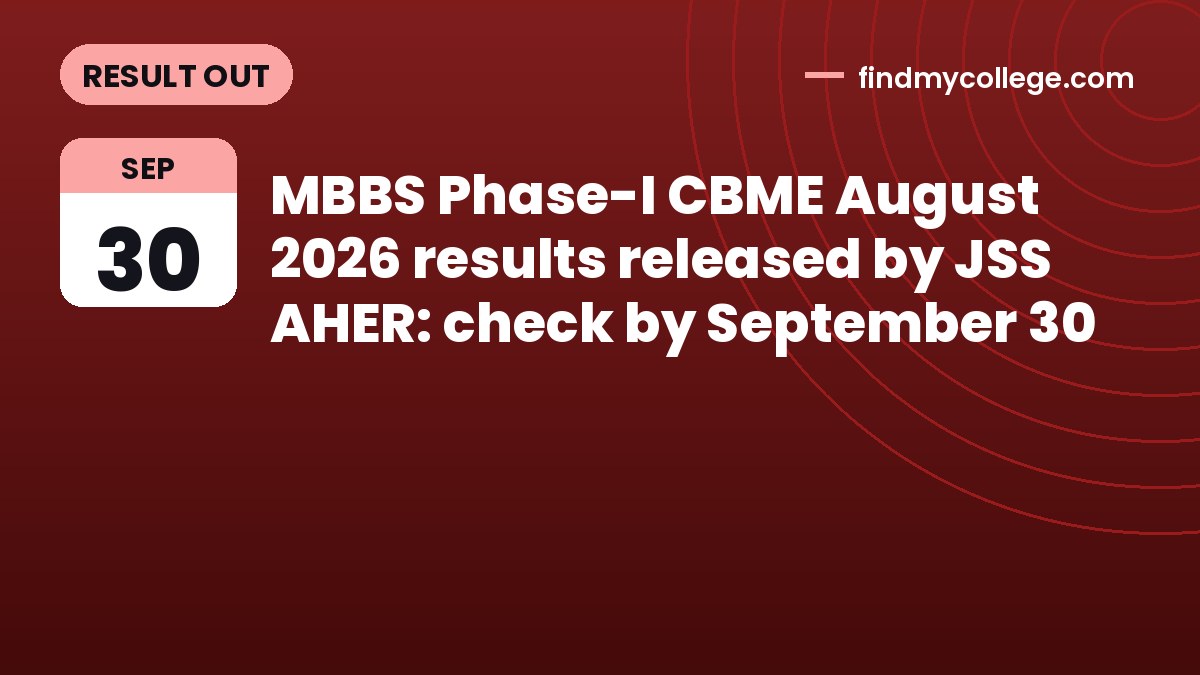 MBBS Phase-I CBME August 2026 results released by JSS AHER: check by September 30
