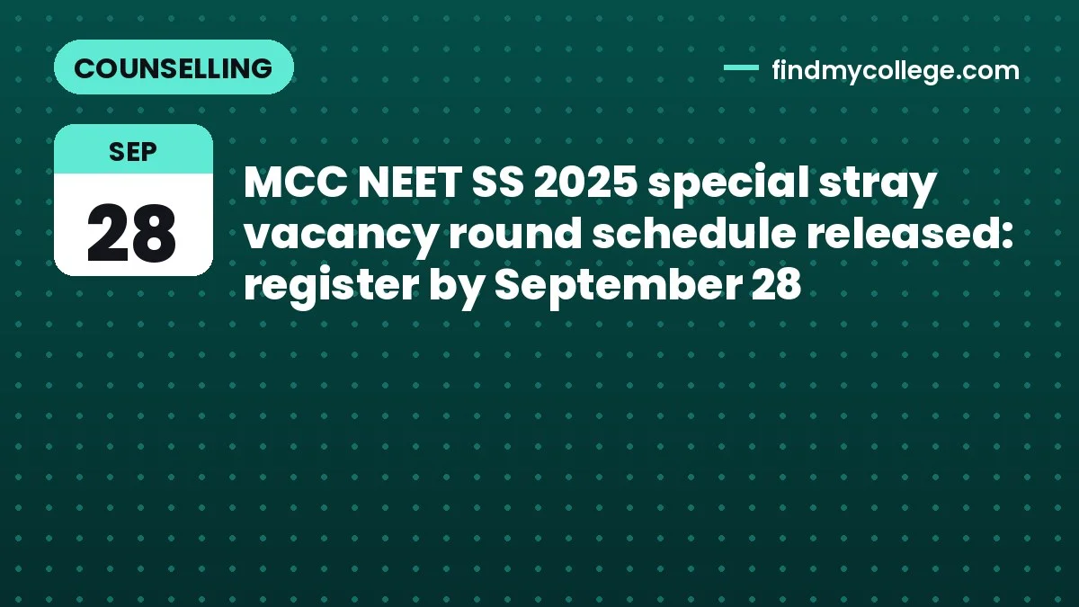 MCC NEET SS 2025 special stray vacancy round schedule released: register by September 28