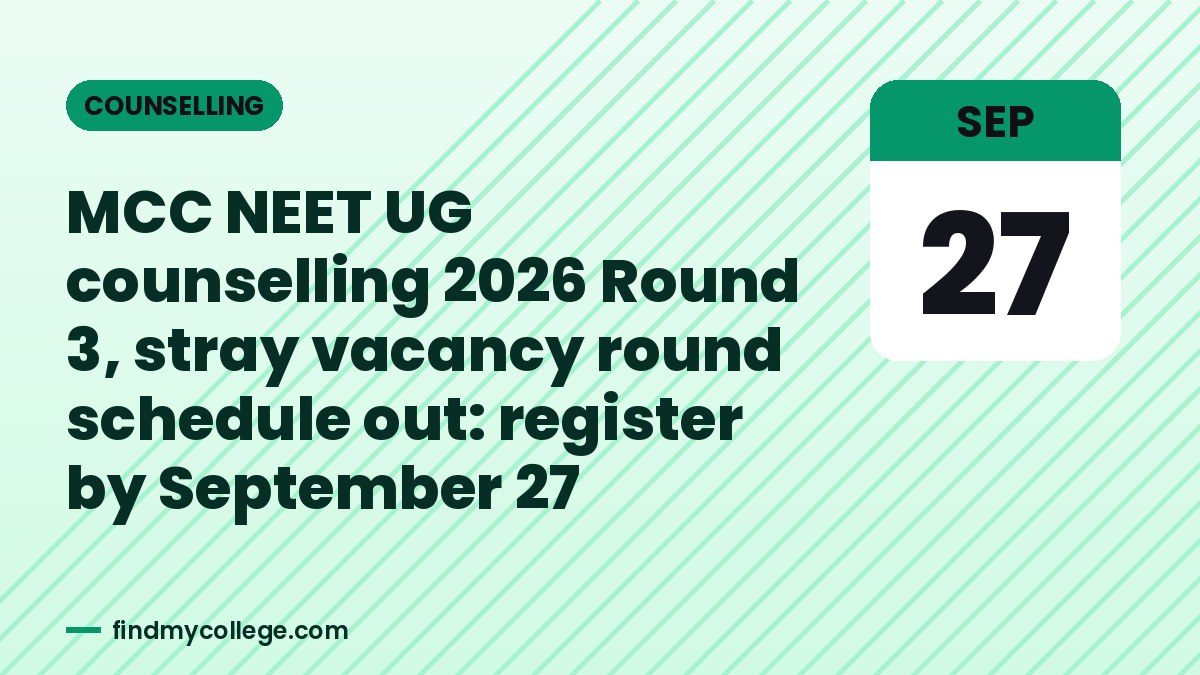 MCC NEET UG counselling 2026 Round 3, stray vacancy round schedule out: register by September 27
