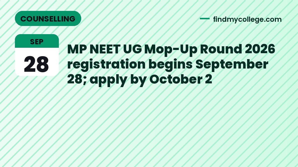 MP NEET UG Mop-Up Round 2026 registration begins September 28; apply by October 2
